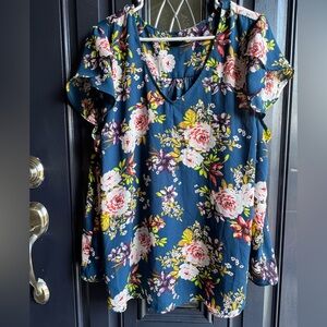 Torrid Navy Floral Ruffle Blouse